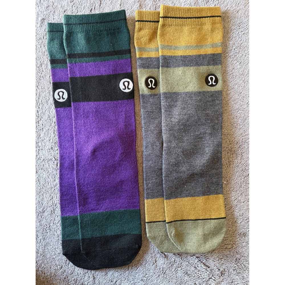 Lululemon Merino Crew Socks M Multicolor Striped Athletic 2 Pair Bundle
